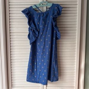 Tea Collection girls dress, blue with metallic stars